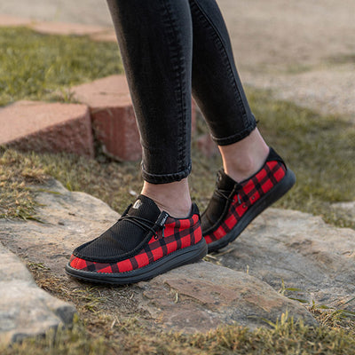  Gator Waders In Action Buffalo Plaid Womens Camp Shoes 2 View 